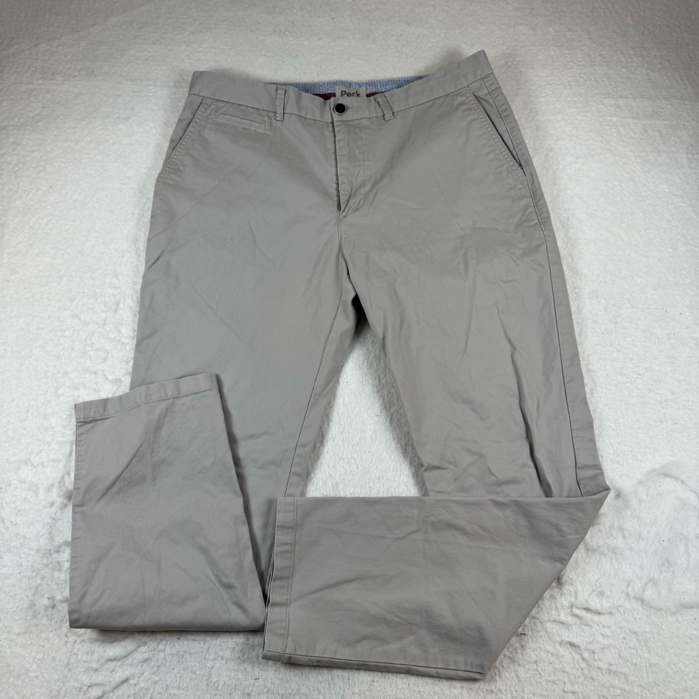 Perk Pants Mens Size 35x30 Gray Slim Fit Stretch Chino Flat Front Cotton Casual